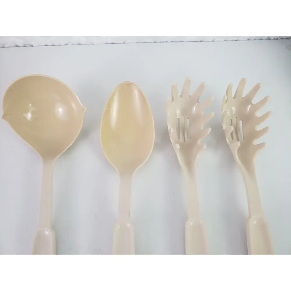 Vintage Ekco Dark Almond Cream Plastic Cooking Serving Spoons Set of 4 USA